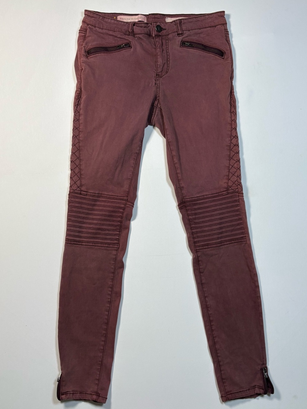 Anthropologie Pilcro Serif Moto Skinny Jeans Mauve Rust 27
